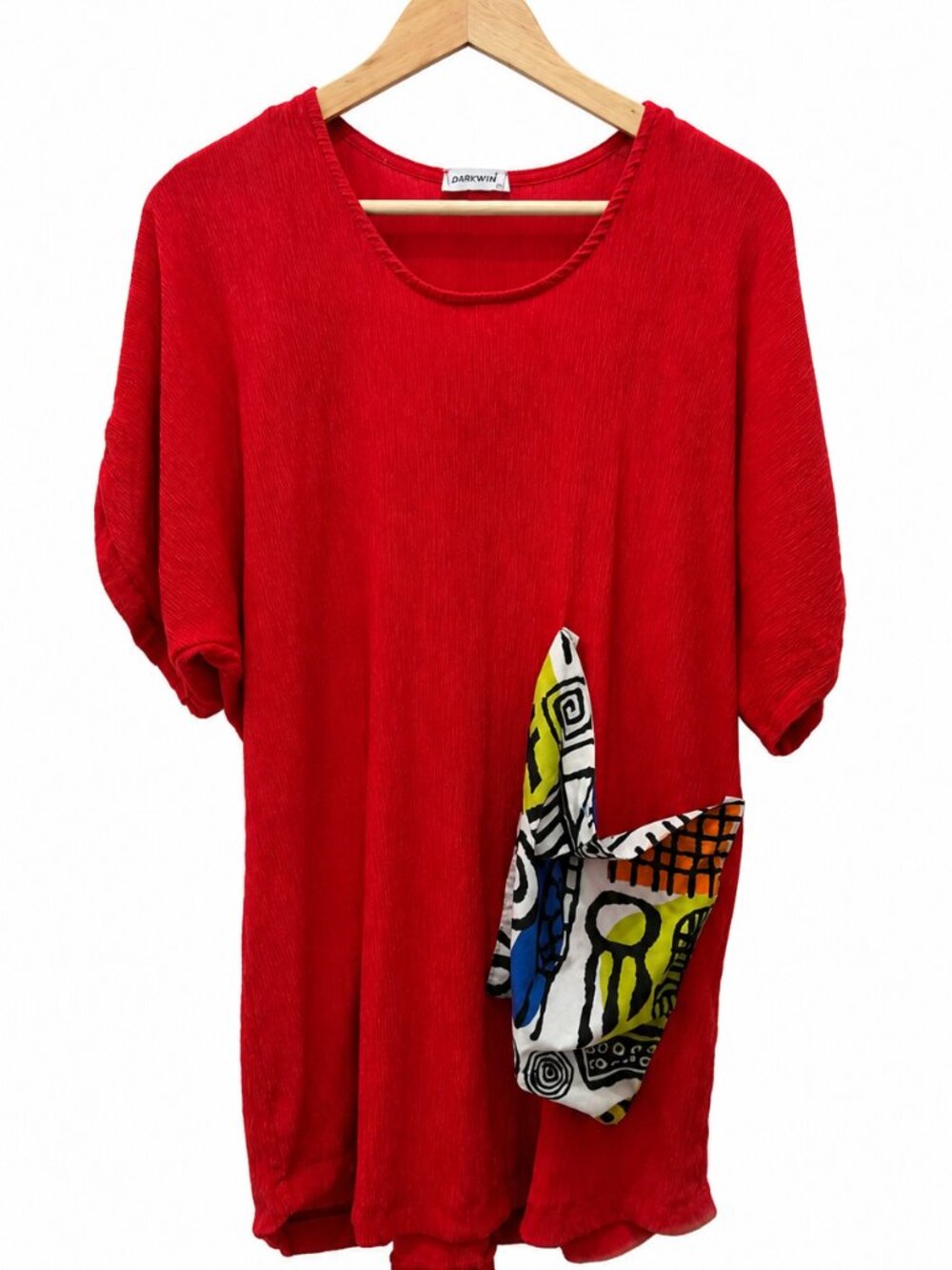 Designer DARKWIN Red Textured Tunic Top  Women’s Size Tur. 2 Fits US 2XL 18/20